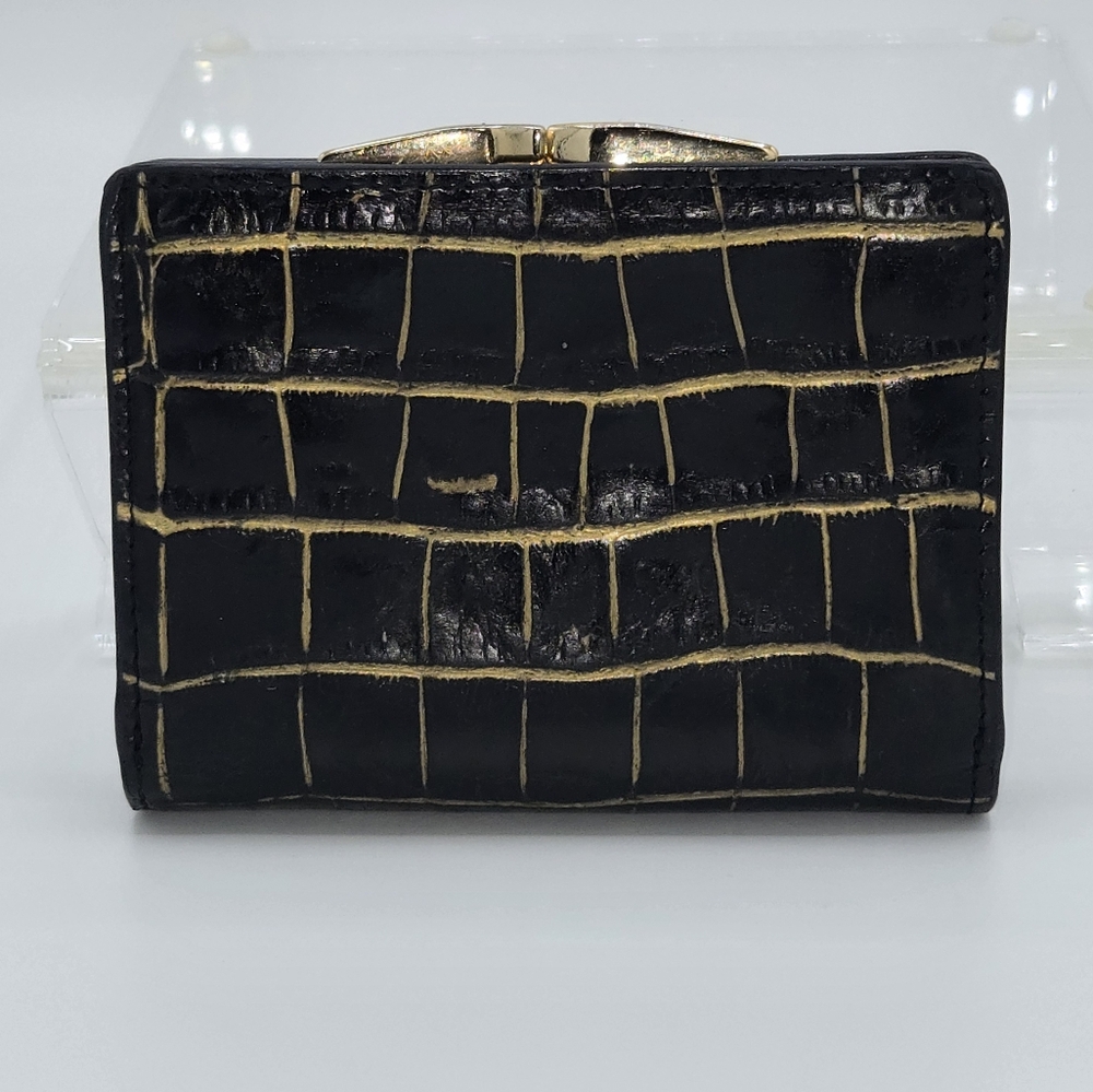 Abas Black & Gold Alligator Leather‎ Kisslock Wallet Vintage - Picture 2 of 8